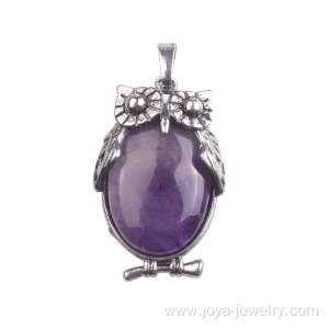 Newest Amethyst Pendant Owl Healing Alloy Pendulum Necklace for Gifts